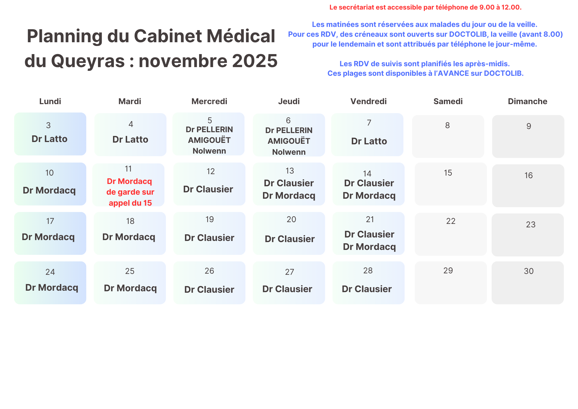planning novembre 2025
